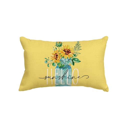 Hello Sunshine Sunflower Eucalyptus Throw Pillow Cover 12x20
