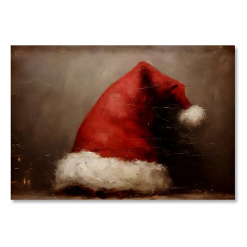 Vintage Christmas Santa Hat Canvas Wall Art - 8x12 Unframed