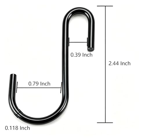 Heavy Duty Black Steel S Hooks - 30 Pack for Kitchen & Home Storage