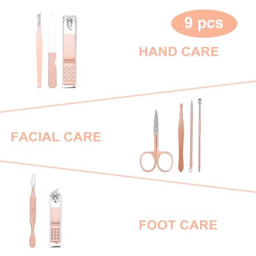Kidoom 9-Piece Manicure Pedicure Kit & Professional Grooming Set in Rose Gold