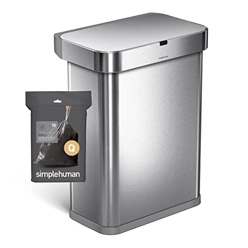 simplehuman Odorsorb Custom Fit Trash Bags 60 Count Black - Carbon-Infused Odor Absorbing, 50-65L | Pack of 3
