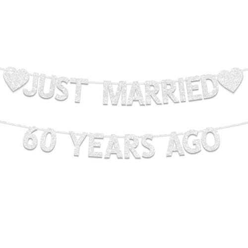 60th Wedding Anniversary Banner - Silver Glitter Decorations