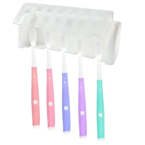 White Wall-Mounted Toothbrush Holder with Cover, 5 Slots - Hygienic Bathroom Storage
