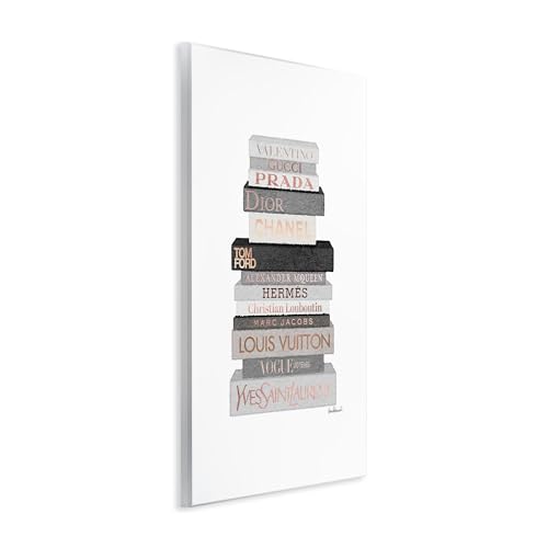 Stupell Industries Neutral Grey and Rose Gold Fashion Bookstack Wall Plaque, 10 x 15