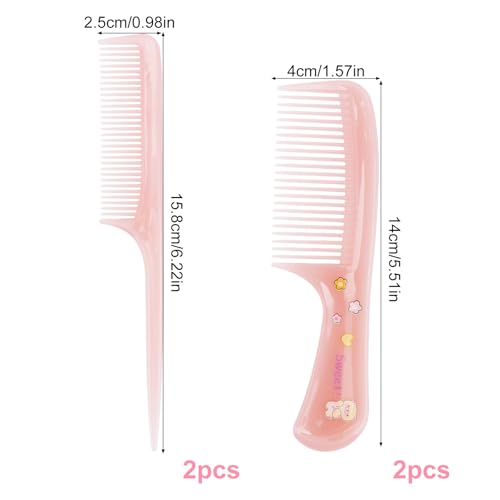 Penitue 4-Piece Cute Bear Hair Comb Set Pink Fine Tooth & Rat Tail Styling Combs