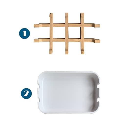 Aoheuo Bamboo Fiber Soap Dish with Removable Drain Tray, White Soap Holder