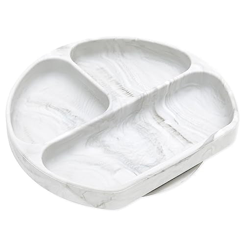 Bumkins Silicone Suction Plate for Toddlers - Divided Grip Dish, Marble