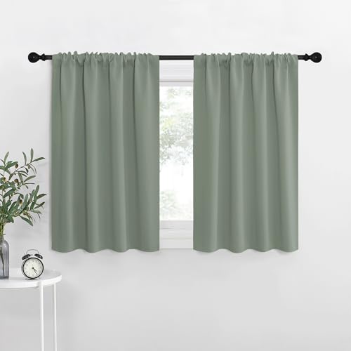 NICETOWN Blackout Curtains - Thermal Insulated Drapes, 34x30 Inch, Greyish Green (Pack of 2)