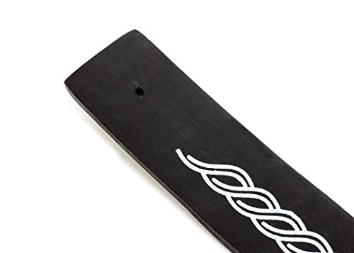 Handmade 10-Inch Om Black Wooden Incense Holder & Ash Catcher