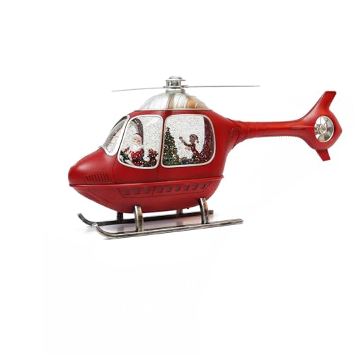 Animated Christmas Snow Globe with Helicopter, Lights & Glitter Scene