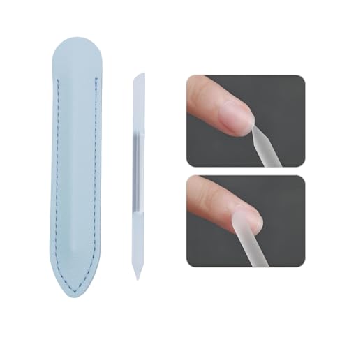 Glass Cuticle Pusher Tool 2 Pack with Blue Leather Case, Nail Care