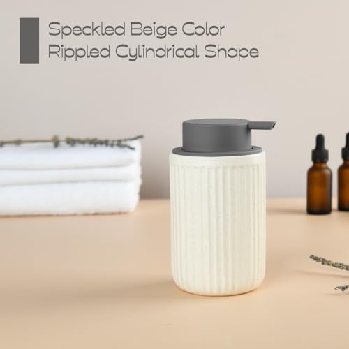 Speckled Beige Ceramic Soap Dispenser with Gray Silicone Pump