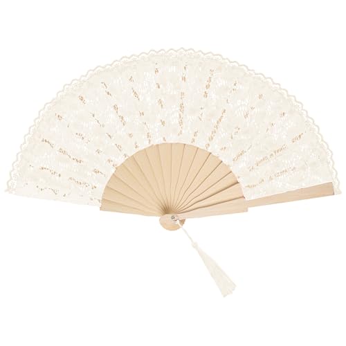 Yellow Lace Handheld Fan - Bamboo Folding Fan for Weddings & Parties