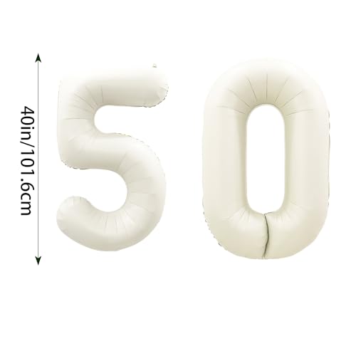 40 Inch Cream White Number 50 Foil Balloon for 50th Birthday Party