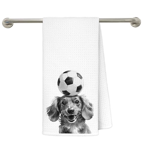 Dachshund Soccer Ball Kitchen Towel - Dog Towel-L, 16x24 Inches