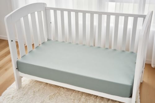 2 Pack Fitted Crib Sheets 28x52 Inches Microfiber White/Green - American Baby Company