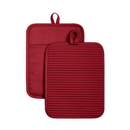 KitchenAid Ribbed Soft Silicone Pot Holder Set, Smoked Paprika, 7"x9"