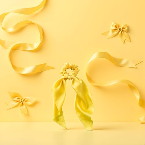 Yellow Satin Bow Scrunchies 2-Pack Ribbon Hair Ties
