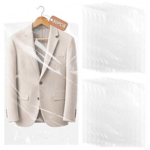 RAINFLOW 30 Pack Clear Garment Bags - 60x90cm Hanging Clothes Covers
