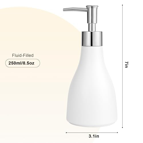 UHEY HOME Ceramic Hand Soap Dispenser - 8.5oz Refillable Bottle, Silver