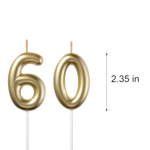 Number 60 Gold Birthday Candles, 2.35-Inch 3D Diamond Cake Topper Set