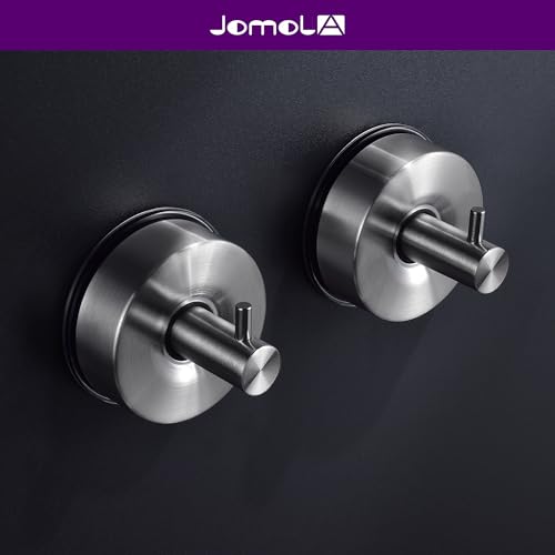 JOMOLA Stainless Steel Shower Hooks - No Drill Suction Cup (2-Pack)