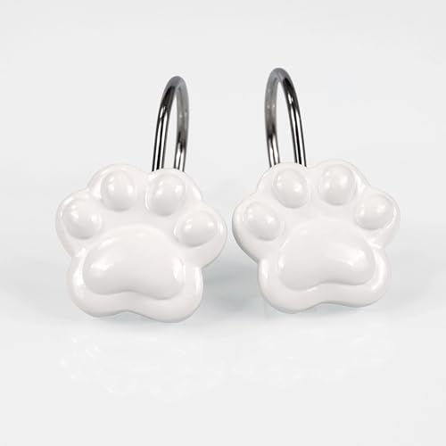 Popkozzi Cat Paw Print Shower Curtain Hooks - 12Pcs Rustproof Rings