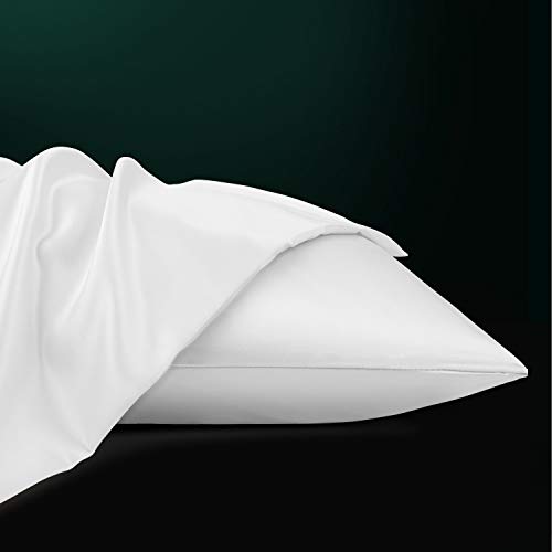 NTBAY Queen Satin Pillowcases with Hidden Zipper, Set of 2, White