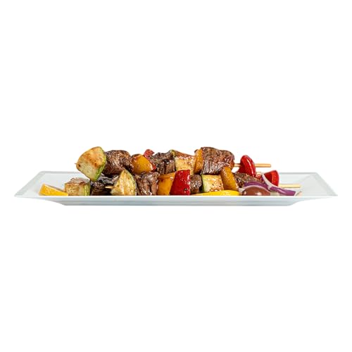 Restaurantware Moderna 11.5 x 7.3 Inch Premium Disposable Plates 100 Rectangular Plastic Plates For Parties - Silver-Rimmed Durable White Plastic Dinner Plates For Warm And Cold Foods