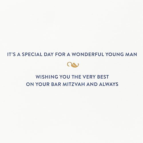 Papyrus Bar Mitzvah Card Wishing You The Very Best - Square Blue Design with Star of David Charm, Foil Accents, 5.75 x 5.75 Inches, Includes Envelope