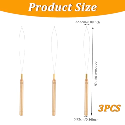 3 Pcs Wooden Hair Extension Loop Needle Kit and Threader Pulling Hook Tool