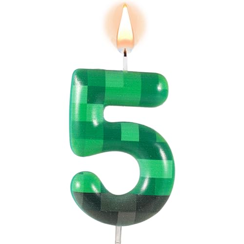 TNT Themed Birthday Candle - Green Number 5 Cake Topper
