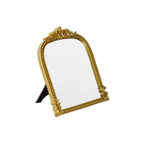 Vintage Gold Arched Makeup Mirror - 10.6-inch Freestanding Vanity Mirror