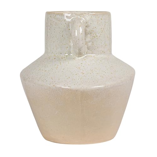 Bloomingville Round Stoneware Vase with Reactive Glaze Finish and Vertical Handles, Light Grey