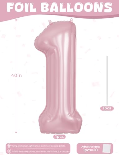 Pink Number 1 Foil Balloon 40 Inch Giant Light Pink Birthday Party Decoration