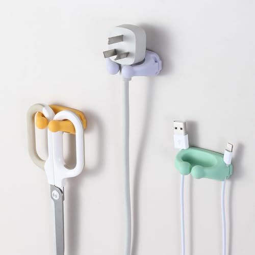 Adhesive Silicone Hooks - 6 Pcs Multi-Function Wall Mount Holders for Towels, Keys, Cables