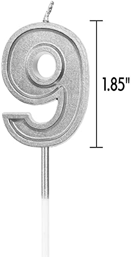 Silver Glitter Number 9 Birthday Candle - Premium Cake Topper