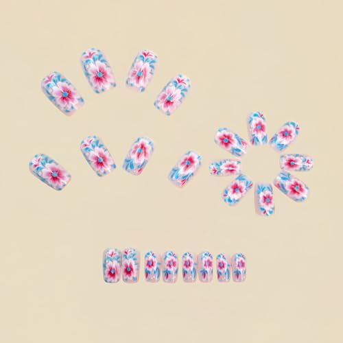Medium Square Press On Nails Floral Design 24 Pcs