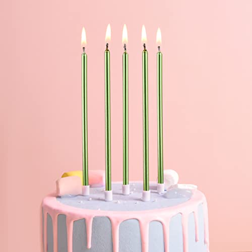 PHD CAKE 36-Count Green Long Thin Tapered Birthday Cake Candles with Holders