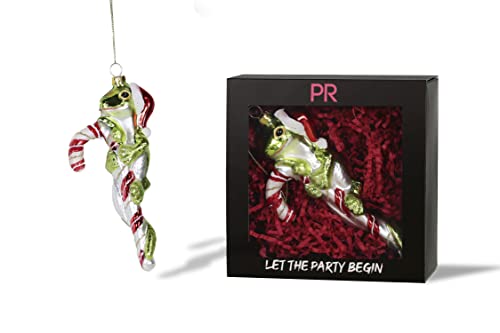 Party Rock Lizard on Candycane Christmas Ornament - Festive Holiday Decor - 2.5 Inch