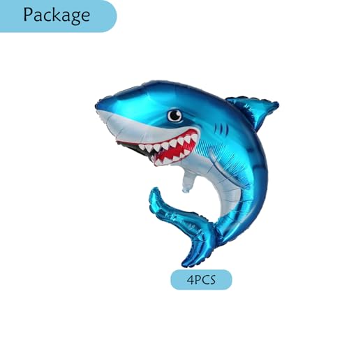 4 Pack Blue Shark Foil Balloons for Ocean Theme Parties