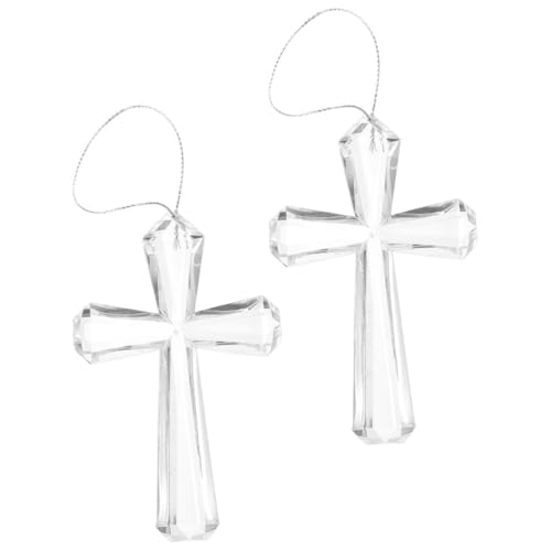 Transparent Acrylic Cross Hanging Ornaments - 2 Pcs Easter Tree Decor
