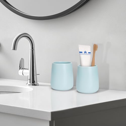 Ceramic Bathroom Tumbler Cup - 400ml Toothbrush Holder (Cyan)