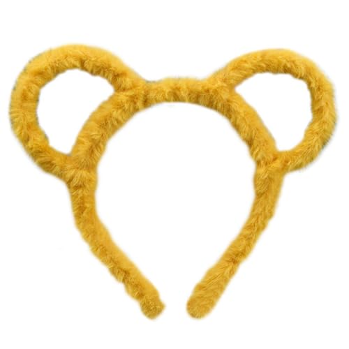 Yellow Plush Mouse Ear Headband Cute Animal Hair Hoop for Makeup