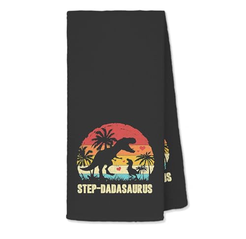 Funny Dinosaur Step Dad Hand Towel Retro 16x24 Inch Kitchen and Bathroom