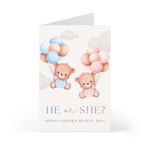 Gender Reveal Day Card – 5x7 Teddy Bear Design for New Parents