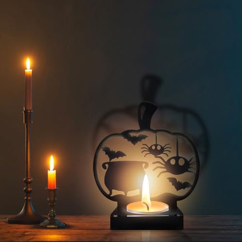 Halloween Shadow Candle Holder - Spooky Spider & Bat Design