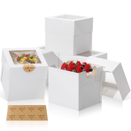 COTOPHER 6x6x6 Inch White Cake Boxes with Window - 5 Pack