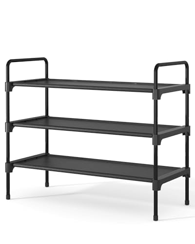 Kitsure 3-Tier Shoe Rack for Closet, 27.6" Wide, Black