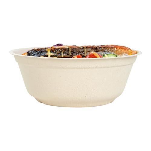 Restaurantware Pulp Tek 32 Ounce Bagasse Bowls 100 Grease Impervious Salad Bowls - Lids Sold Separately Microwavable Bagasse Bowls Reinforced Rim Freezable Unbleached For Salads Or More